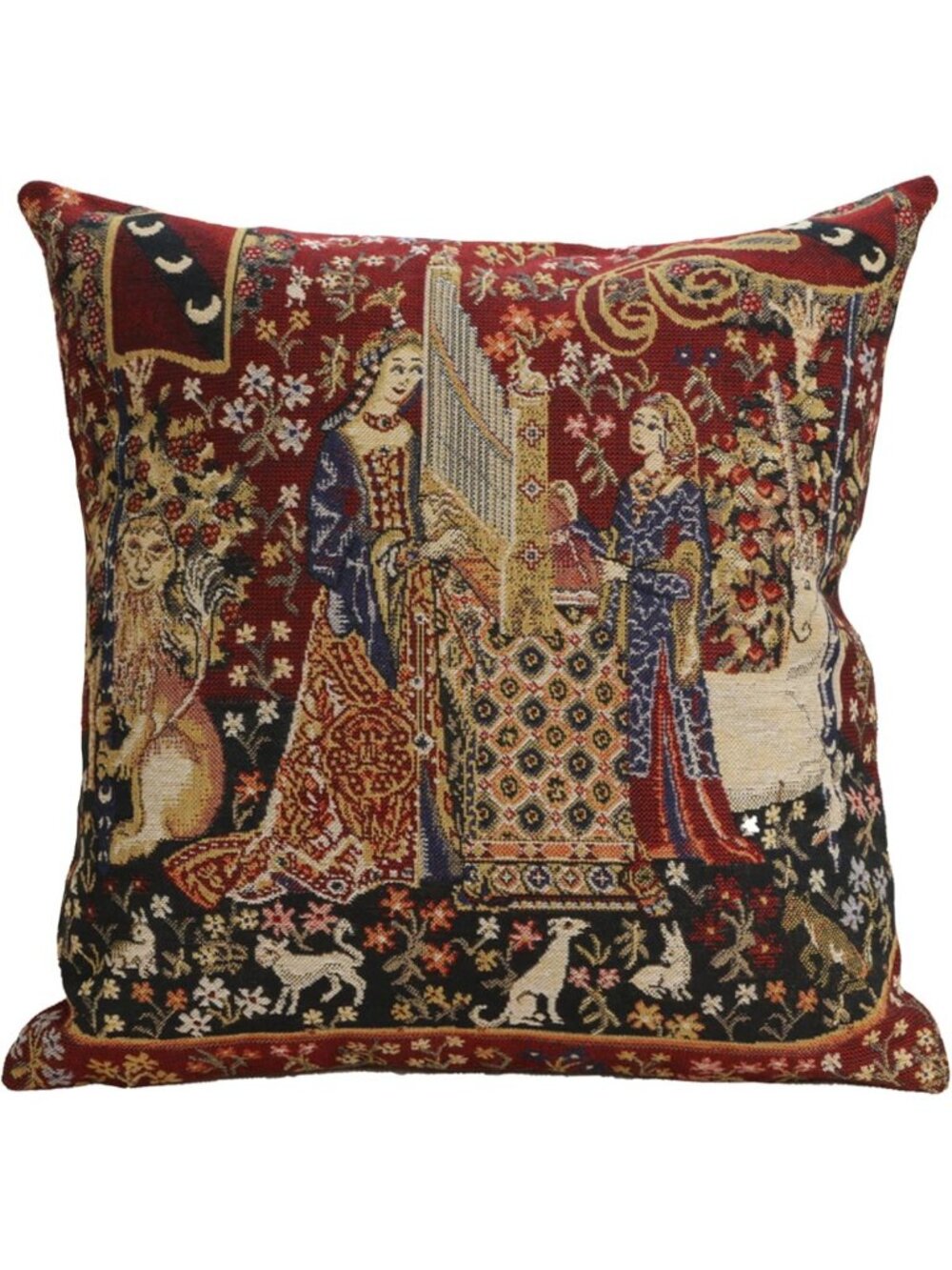 Boho Woven Tapestry Throw Pillow Cover, 16x16 in, Medieval Style Home Decor